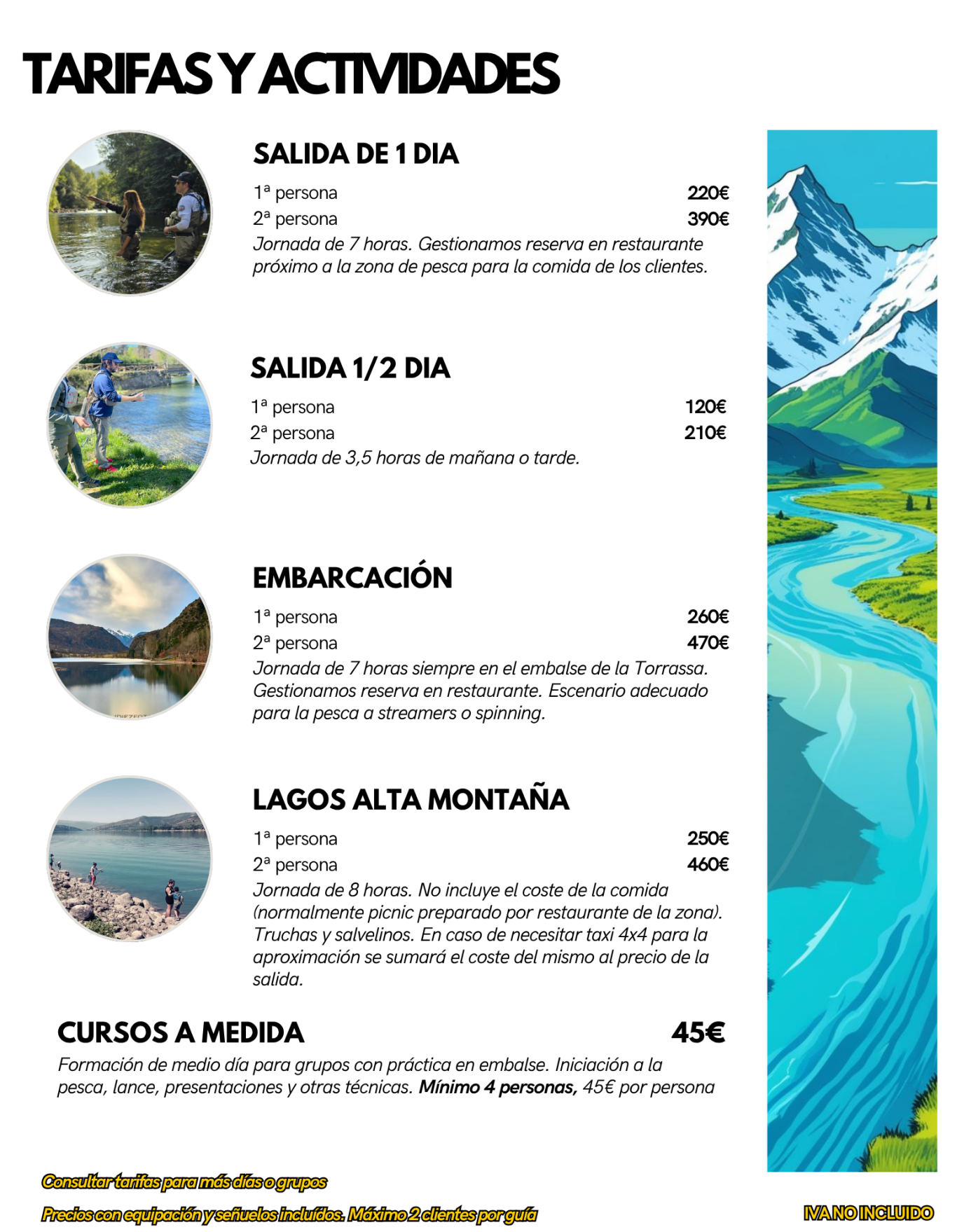 Tarifas y actividades de salidas de pesca