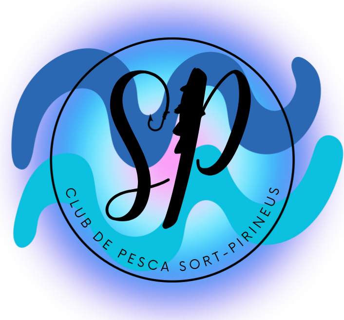 
Logo with a fish jumping over a river, surrounded by mountains.